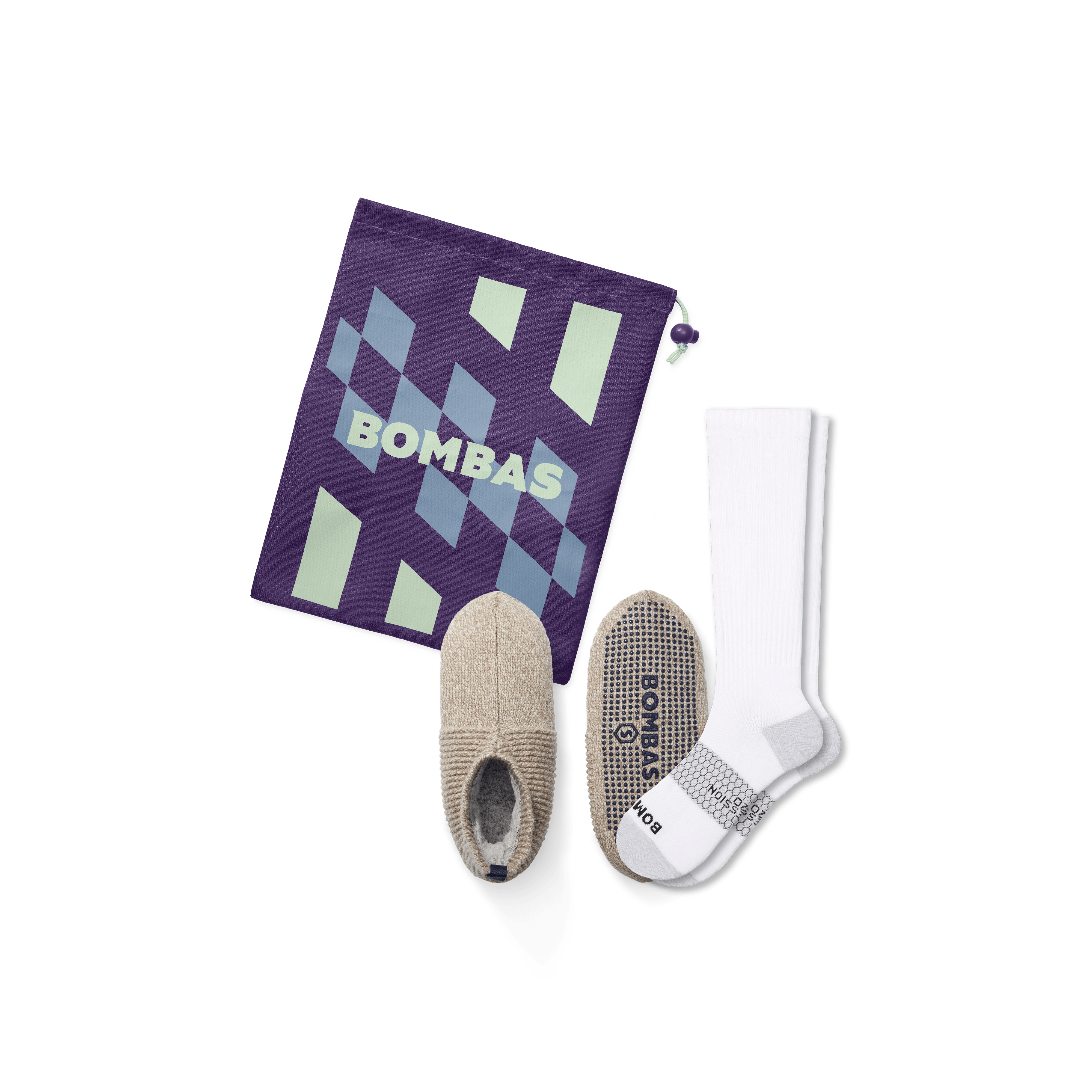 Women's Travel Compression Sock and Gripper Slipper 2-Pack - Harbor Grey Mix - XS/L - Merino Wool Blend - Bombas | Bombas