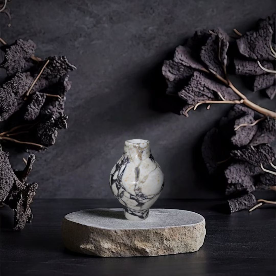 10" (25 cm) Natural Calacatta Viola marble vase, large round vase, potbelly vase with matt&shiny ... | Etsy (US)