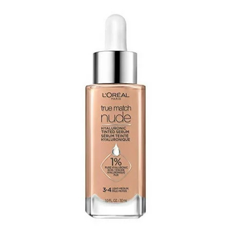 L Oreal Paris True Match Nude Hyaluronic Tinted Serum Foundation with 1% Hyaluronic acid Light-Medium 3-4 1 fl. oz. | Walmart (US)