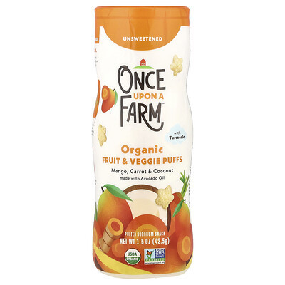 Once Upon A Farm, Organic Fruit & Veggie Puffs, Crawler, Mango, Carrot & Coconut with Turmeric, Unsweetened, 1.5 oz (42.5 g) | iHerb