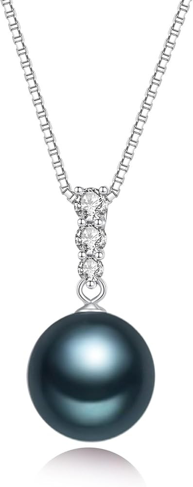YAMI Black Tahitian Pearl Pendant Necklace, 11-13MM Saltwater Cultured Round Pearls, 925 Sterling... | Amazon (US)