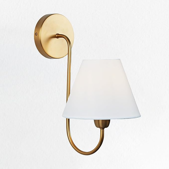 Mid-Century Curved Arm Fabric Wall Sconce, Metal Linen Light Shade Wall Light, Single Reading Lig... | Amazon (US)
