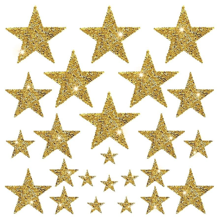 24 Pcs Gold Star Patches, Glitter Star Iron on Patches, Adhesive Applique Hot Glue Rhinestone Sta... | Amazon (US)