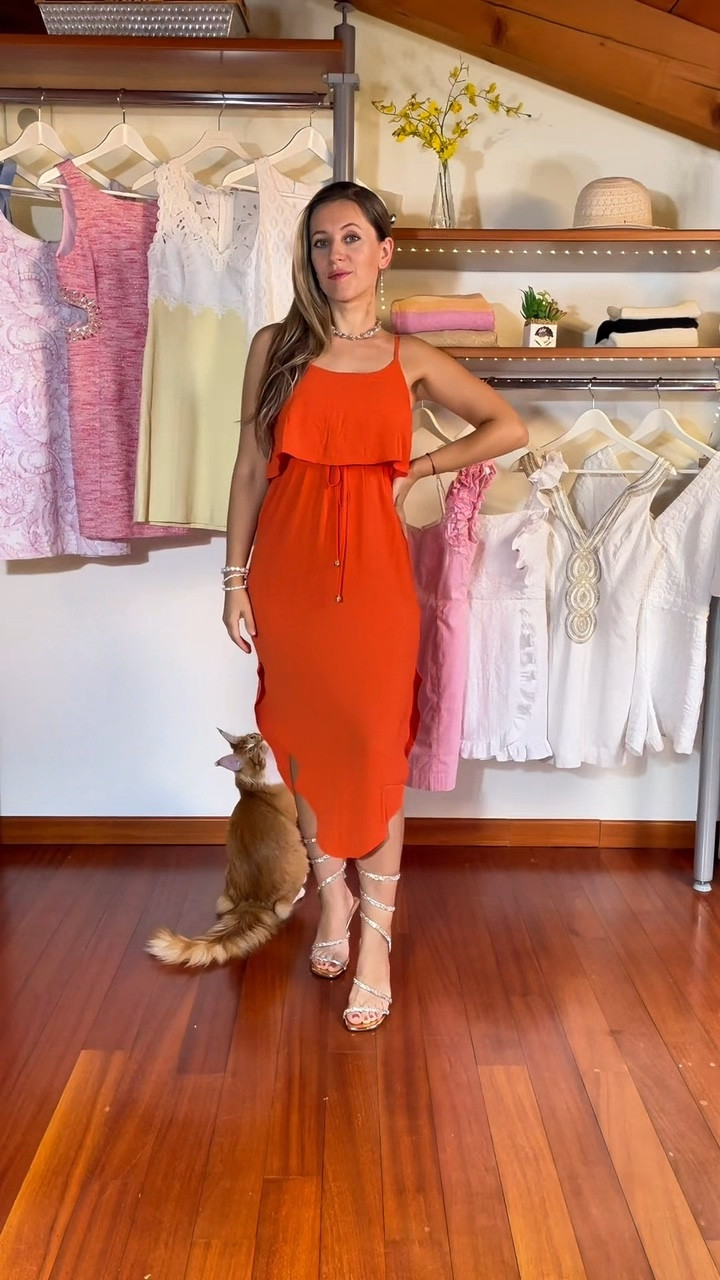 Wedding guest red dress. Coral dress. Flowy midi dress. Ankle strap heels. Pearl accessories. Stylish coral dress. Chic midi dress. Dinner dress with accessories. 

#LTKPetite #LTKFindsUnder50 #LTKStyleTip