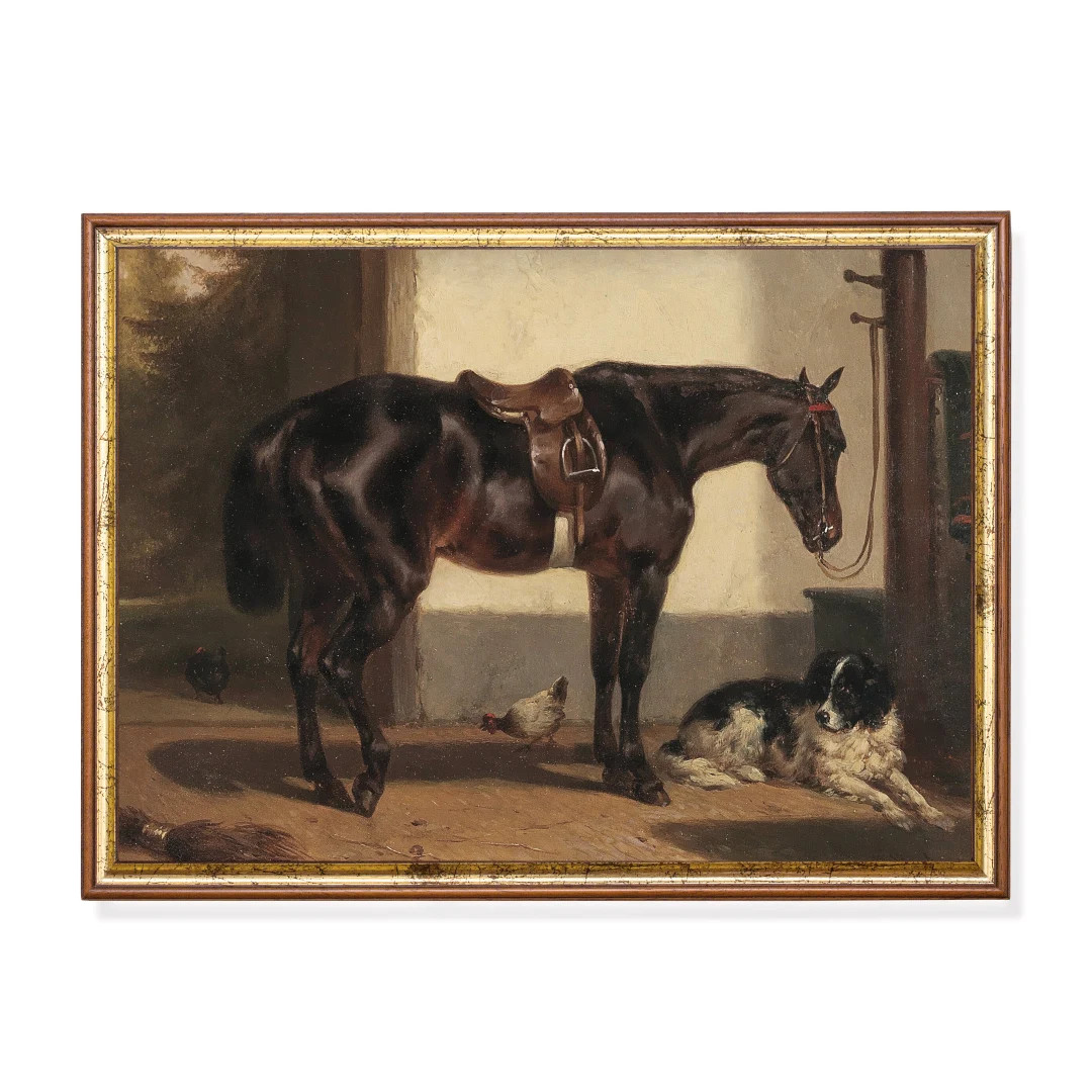 Horse With Dog Painting Moody Rustic Wall Decor Animal Print Farmhouse Decor Digital Download Pri... | Etsy (US)