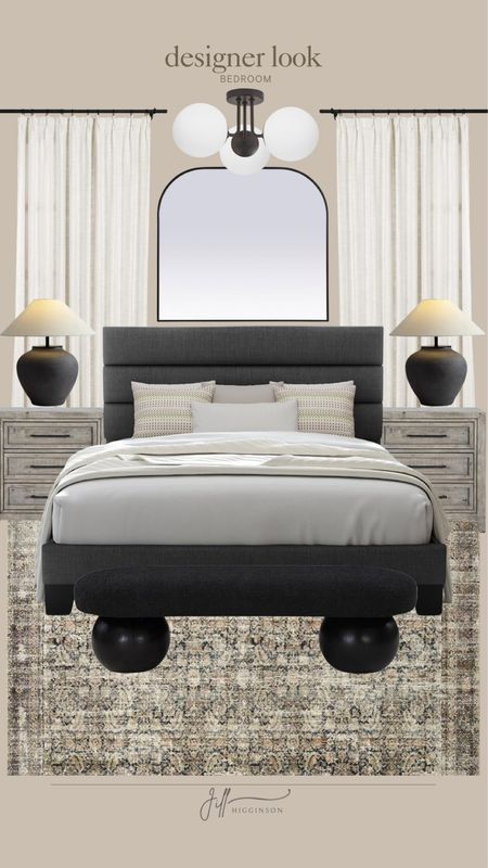 Designer look bedroom from Amazon! 

Bed, nightstand, bench, table lamp, night stand, curtains, mirror, home decor 

#LTKFindsUnder100 #LTKHome #LTKSaleAlert