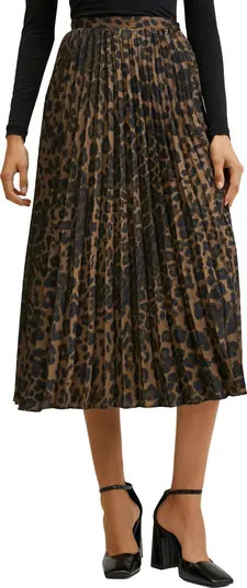 MANGO Animal Print Pleated A-Line Skirt | Nordstrom | Nordstrom