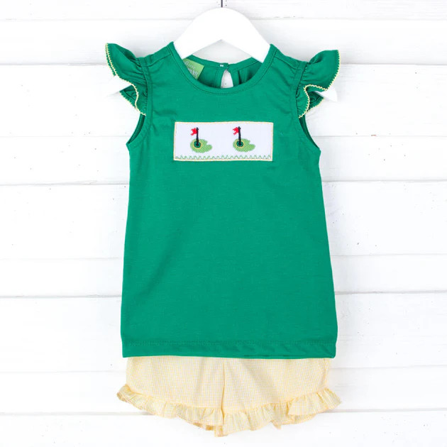 Golf Pin Yellow Gingham Short Set | Classic Whimsy