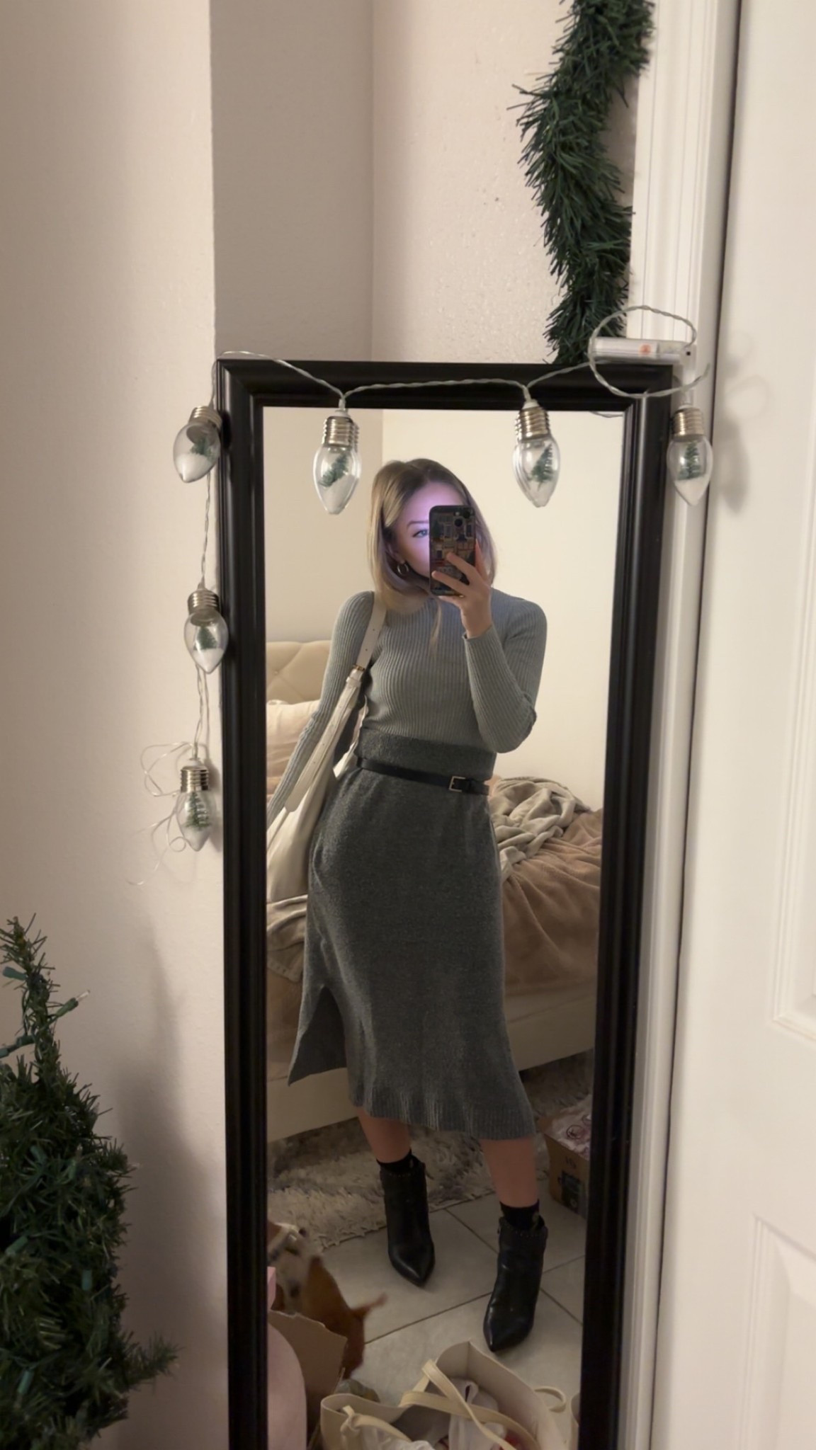 Neutral gray monochrome sweater skirt winter outfit🤍 

#LTKootd #LTKSeasonal