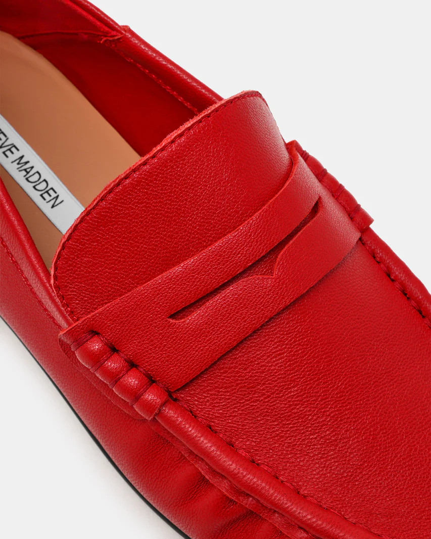 ROGER Red Leather Slip-On Women's Loafer | Steve Madden (US)