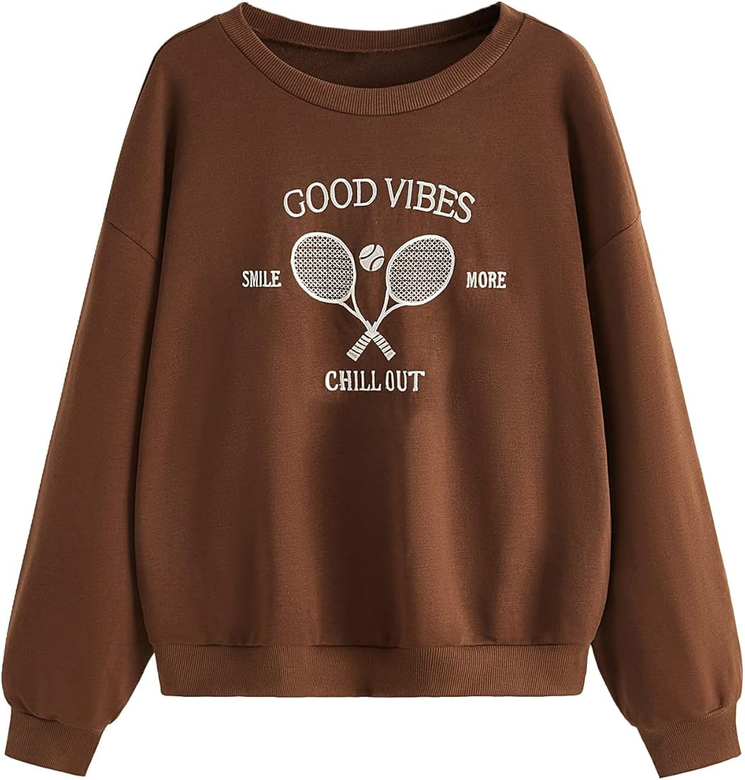 SweatyRocks Women's Casual Sweatshirt Long Sleeve Graphic Print Pullover Tops | Amazon (US)