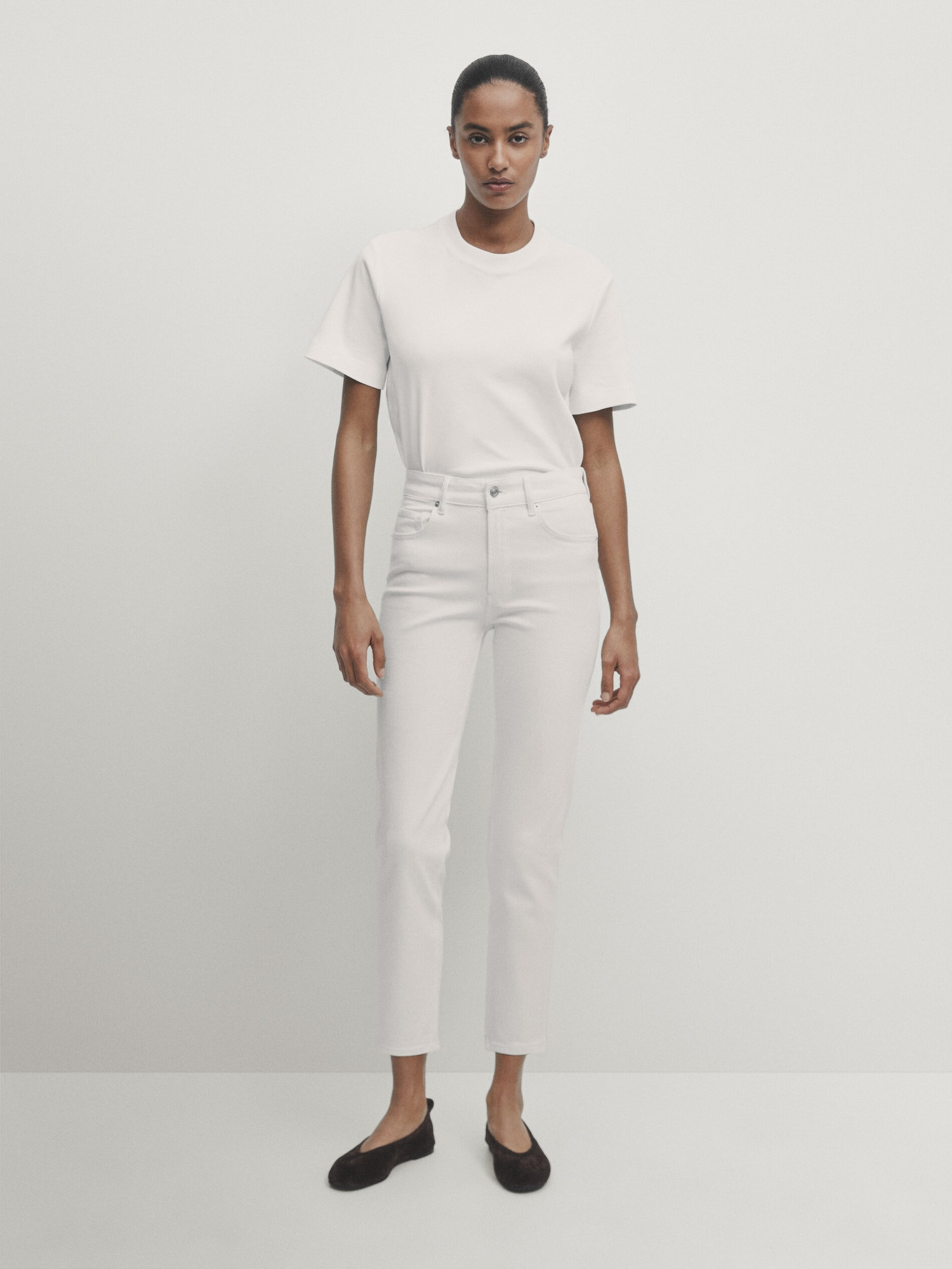 Mid-waist slim-cropped-fit jeans | Massimo Dutti UK
