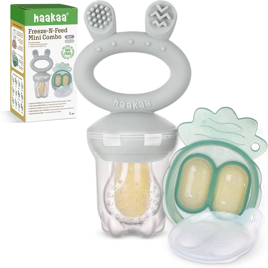 Haakaa Baby Fruit Food Feeder & Mini Freezer Nibble Tray Combo, Breastmilk Popsicle Molds for Bab... | Amazon (US)