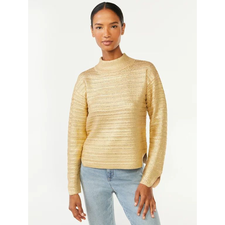 Scoop Women's Metallic Turtleneck Sweater - Walmart.com | Walmart (US)