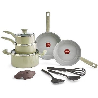 T-fal Fresh Simply Cook 12pc Ceramic Recycled Aluminum Cookware Set - Green | Target