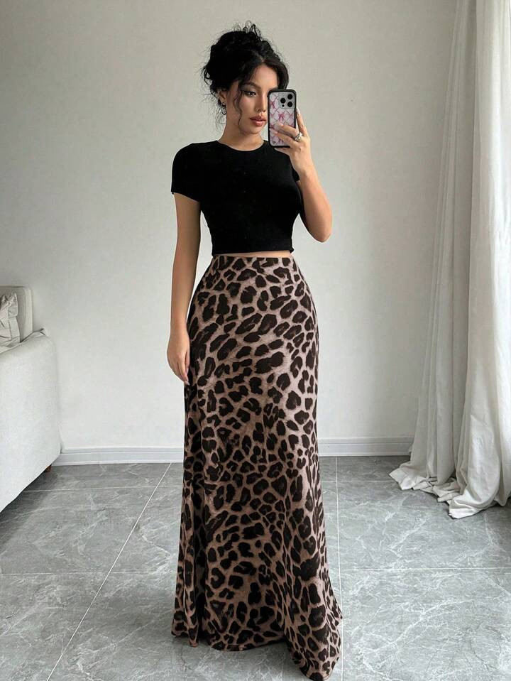 Gloray Women Leopard Print Casual Skirt Maxi Women Outfit | SHEIN