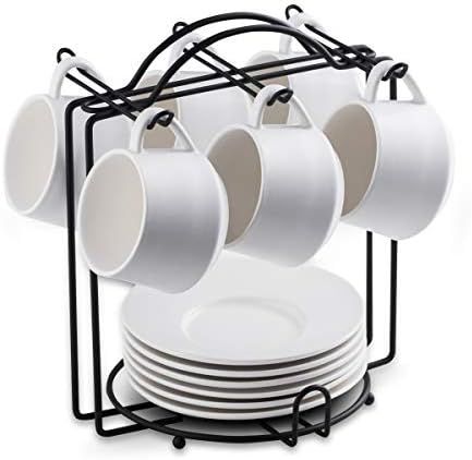 YHOSSEUN Espresso Cups with Saucers and Metal Stand Set of 6 4 oz Cappuccino Cups Teacup for Tea ... | Amazon (US)