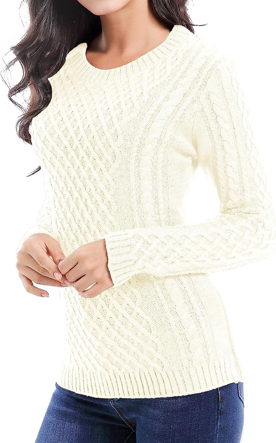 v28 Women Crew Neck Knit Stretchable Elasticity Long Sleeve Sweater Jumper Pullover | Amazon (US)