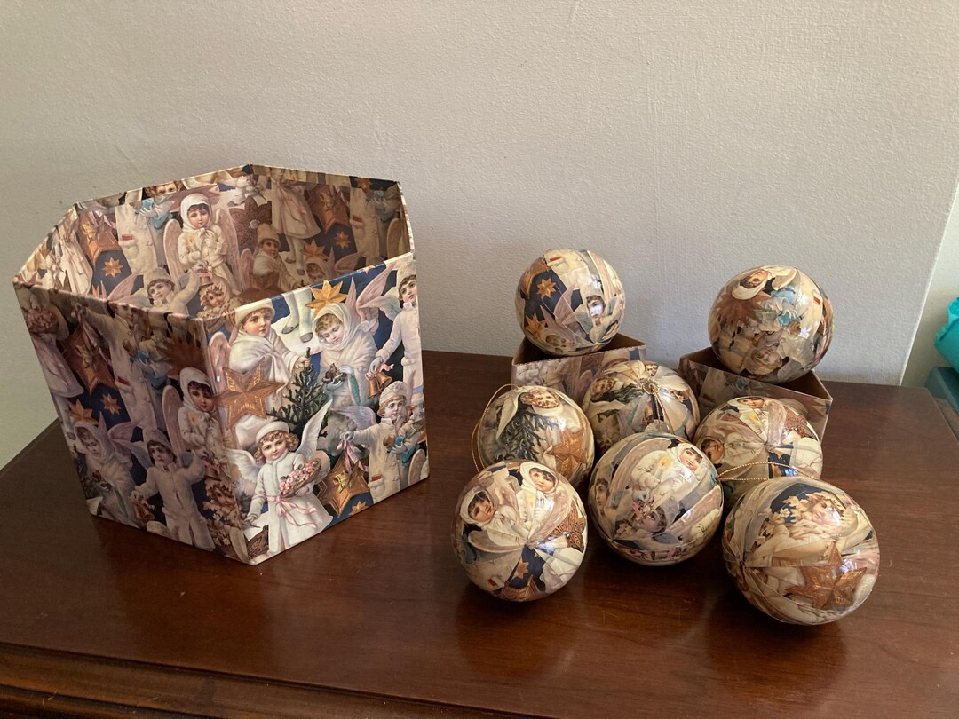 8 Victorian Style Decoupage Christmas Ornaments With Decorated Box and Two Stands. - Etsy | Etsy (US)