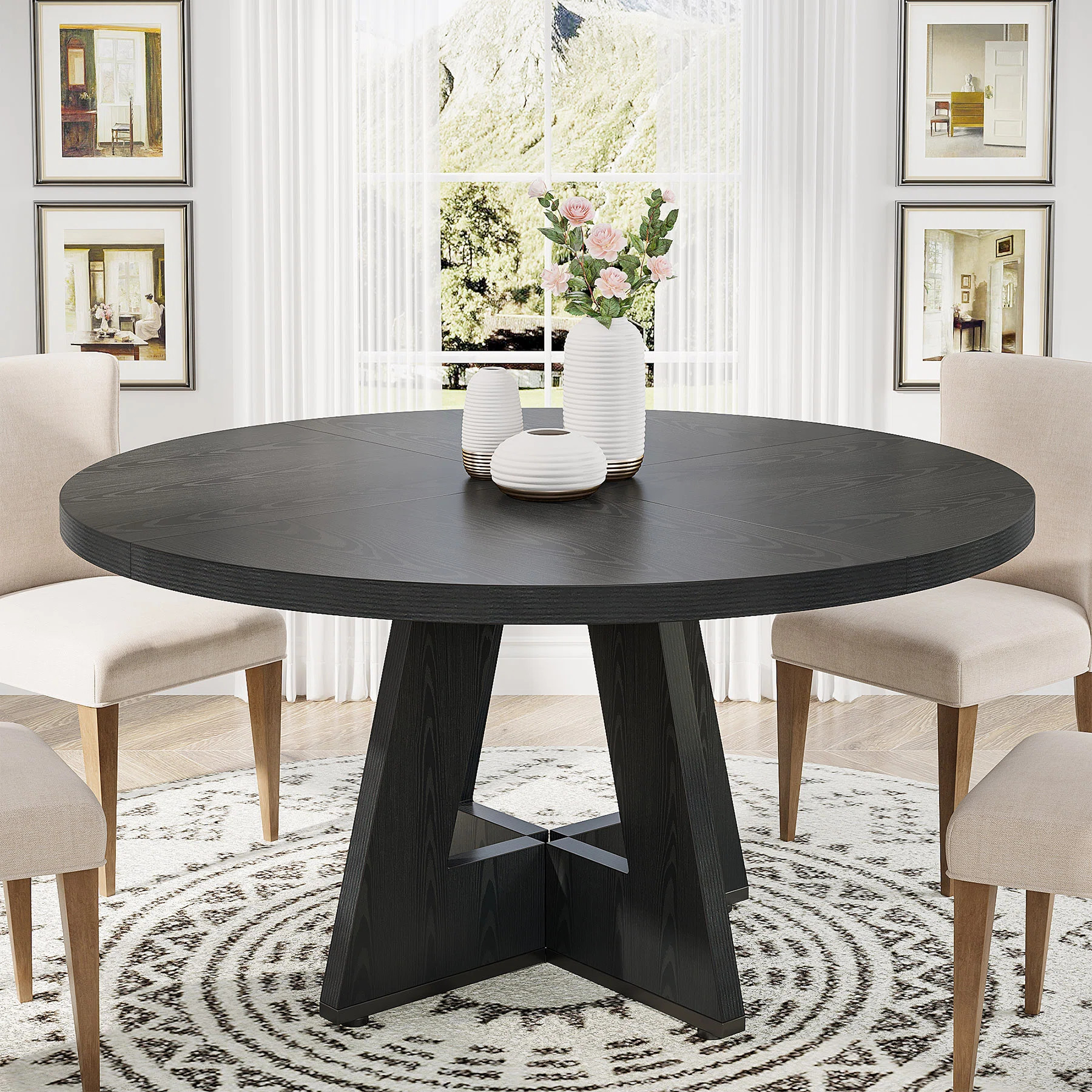 47 Inch Round Dining Table for 4 Farmhouse Kitchen Table | Wayfair North America