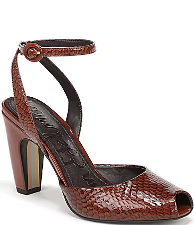 Sam Edelman Wrenna Patent Python Leather Peep Toe Ankle Strap Pumps - 8 | Dillard's