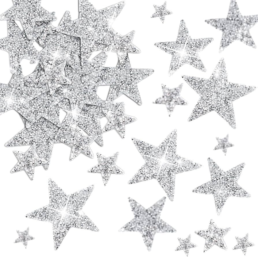 Geosar 60 Pcs Iron on Star Patches Star Shape Rhinestone Appliques Adhesive Glitter Star Patches ... | Amazon (US)