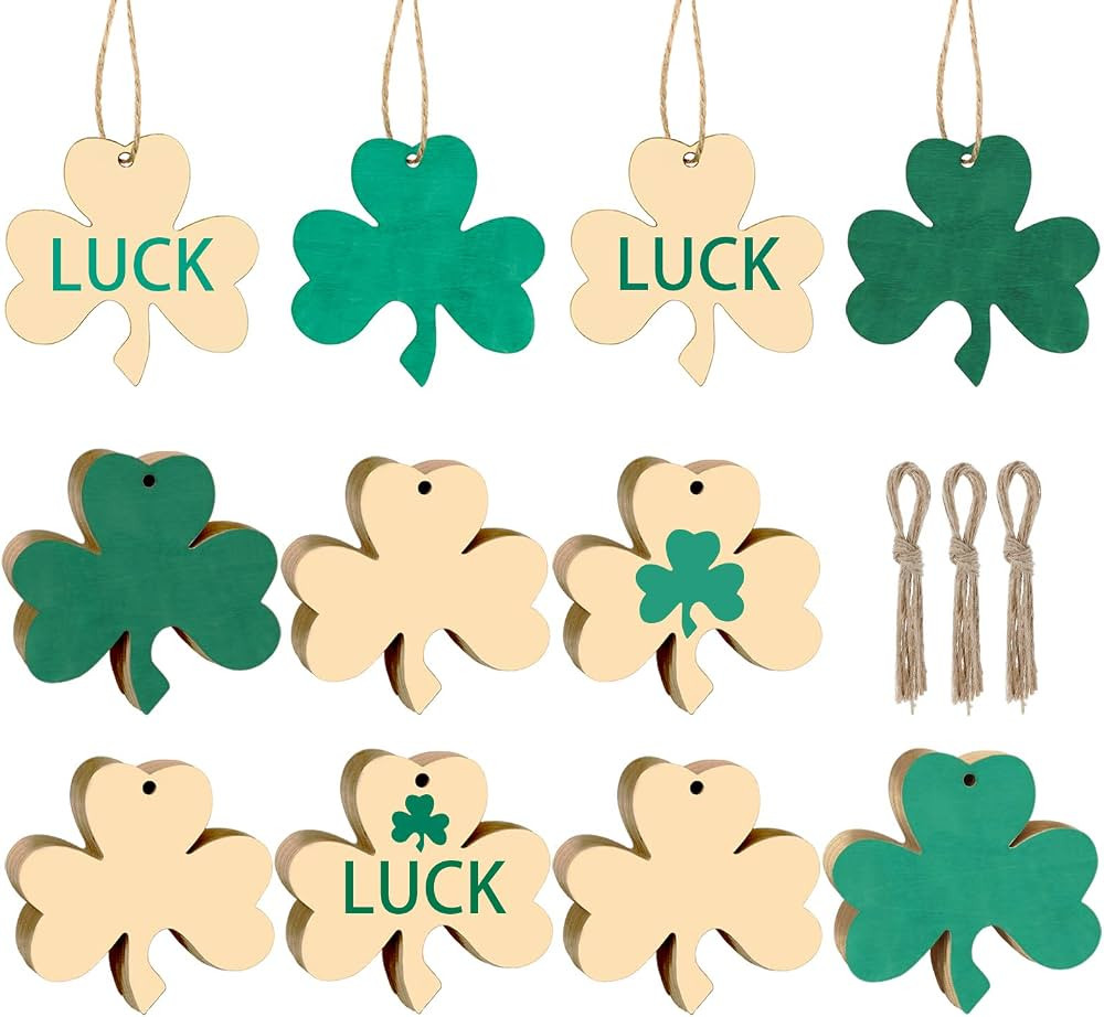 St. Patrick's Day Shamrock Wooden Ornaments Unfinished Wood Shamrock Cutouts Hanging Ornaments wi... | Amazon (US)