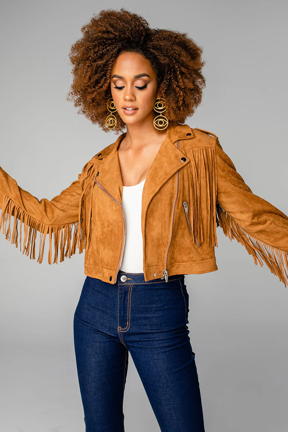 BuddyLove | Francesca Fringe Suede Jacket | Camel | BuddyLove