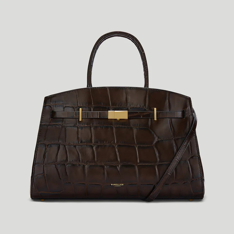 The Midi Hudson | Dark Chocolate Large Croc-Effect | DeMellier | DeMellier