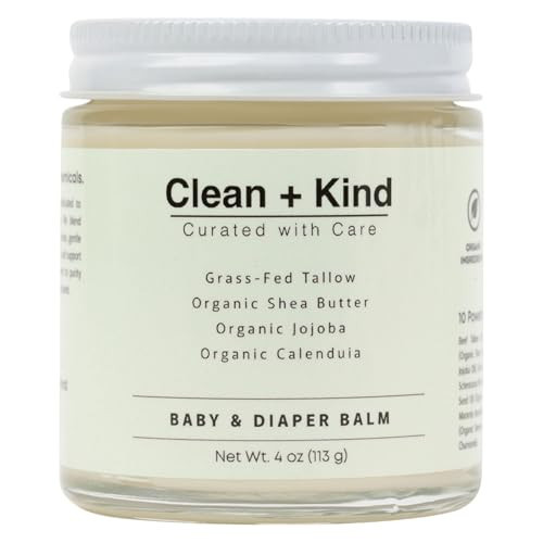 Clean + Kind Organic Diaper Balm – 4 oz Baby Diaper Rash Cream – Soothes & Protects Sensitive Skin with Grass-Fed Tallow, Shea Butter, Jojoba & Calendula – Petroleum-Free, Organic Baby Balm | Amazon (US)