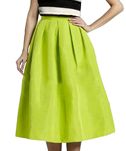 Face N Face Women's High Waisted A line Street Skirt Skater Pleated Full Midi Skirt,Medium, Chartreu | Amazon (US)