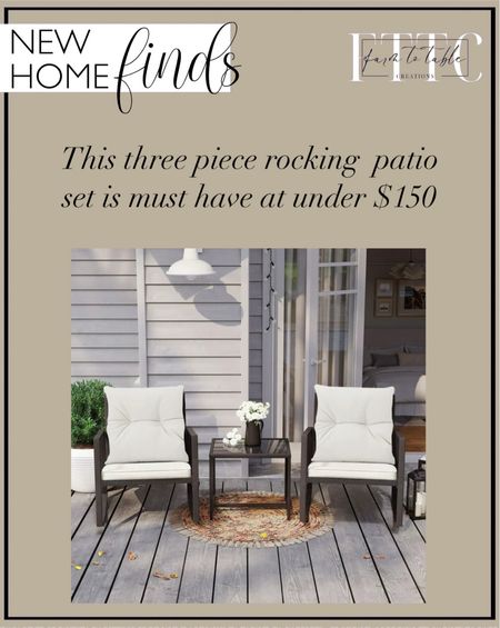 New Home Finds. Follow @farmtotablecreations on Instagram for more inspiration.

This beautiful three piece patio set is under $150. 

COSIEST 3 Piece Bistro Set Patio Rocking Chairs Outdoor Porch Furniture w Off-White Cushions. Walmart Home Finds. Walmart Finds. Walmart Rollback  

#LTKSeasonal #LTKstyletip #LTKhome