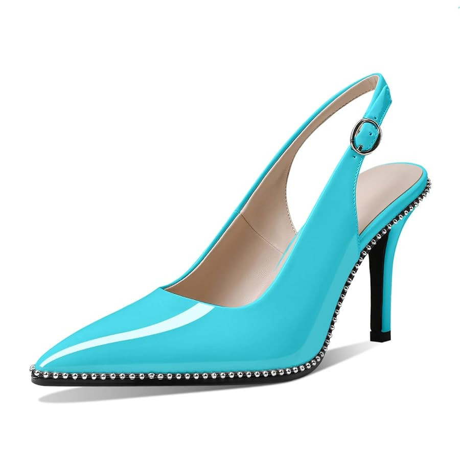 Zamikoo Women Beaded Pumps High Heel Slingback Pointed Toe Slip On 3.5 Inch Stilettos Ankle Strap... | Amazon (US)