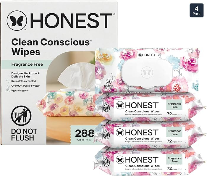 The Honest Company Hypoallergenic Multi-Use Baby Wipes for Sensitive Skin, Rose Blossom, 288 Coun... | Amazon (US)