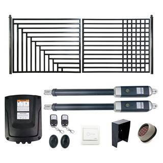 18 ft. x 6 ft. Automated Steel Kyiv Dual Swing Black Steel Driveway Gate and Gate Opener Kit ETL Listed Fence Gate | The Home Depot