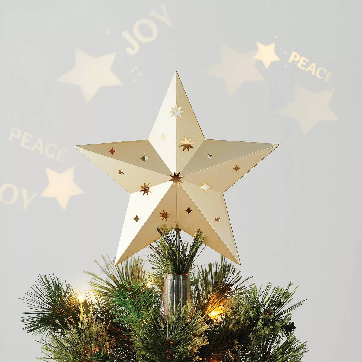 10" Pre-lit LED 'Peace/Joy' Projection Die Cut Star Christmas Tree Topper Gold - Wondershop™ | Target