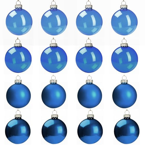 16 Pcs Blue Glass Christmas Ball Ornaments Set Matte Shiny Clear Glass Baubles Bulks Vintage Xmas Bulbs for Holiday Christmas Tree Home Wedding Birthday Party Decorations Gifts, 2.36inch | Amazon (US)