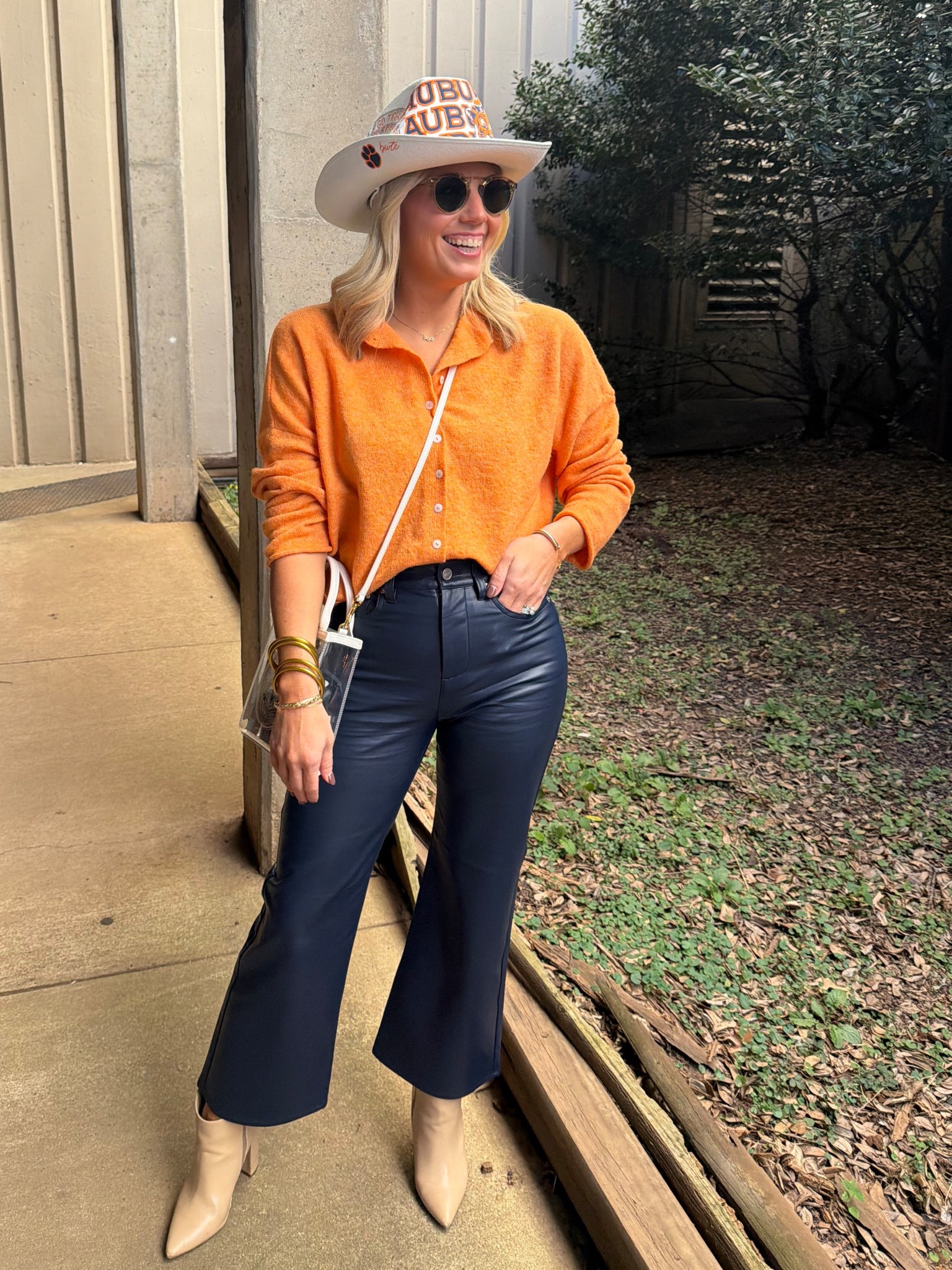 AU gameday fit
Hat is by Giggles and Hooch on Instagram 
Cardigan size small use code Bobbi20
Pants- J crew, fit a little tight so size up if in between but I’m in 26 regular 
Boots are old but linking similar
Sunnies are Amazon and on sale 
Bag is Veronica beard from nord rack 

#LTKStyleTip #LTKPetite #LTKFindsUnder100