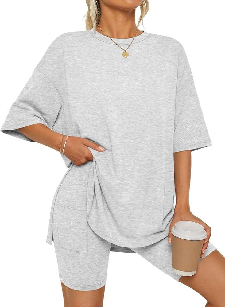 LILLUSORY Womens Lounge Sets Shorts 2 Piece Matching Pajamas Summer Outfits 2026 Casual Oversized... | Amazon (US)