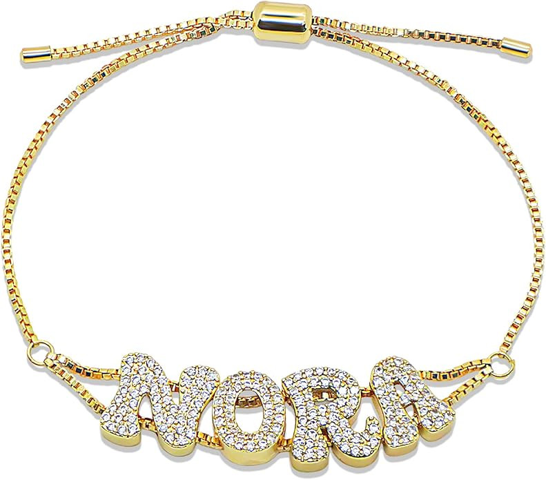 Personalized Bubble Name Bracelet with Custom Brass Bubble Letter Charms, Handcrafted Adjustable ... | Amazon (US)