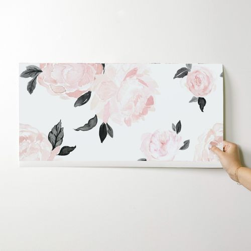 Wallpaper in vintage blush floral-black and white | Spoonflower