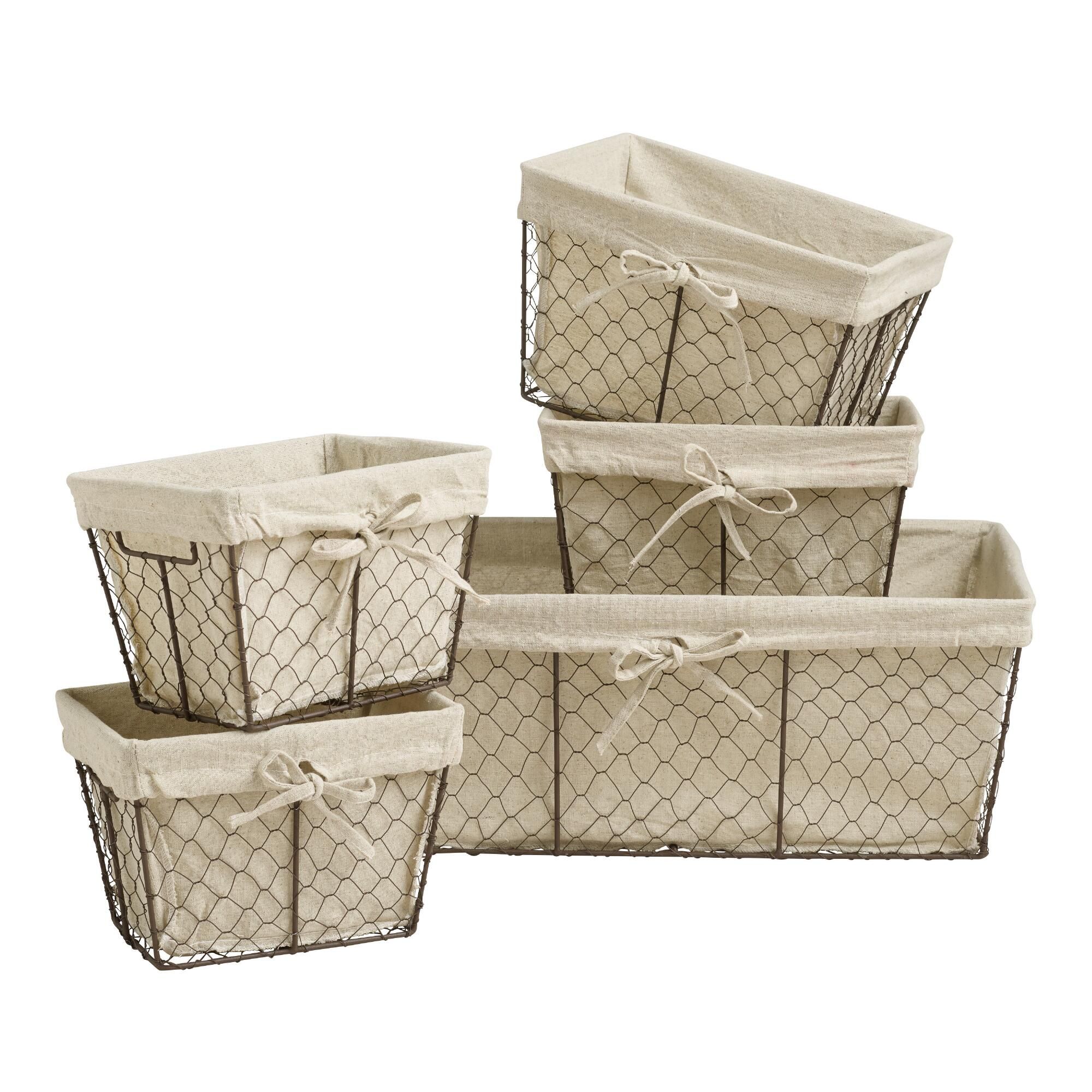 Charlotte Lined Wire Baskets: Natural - Metal - Small by World Market Small | World Market