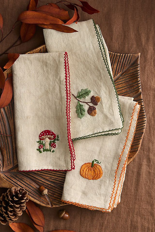 Autumn Icon Embroidered Napkins, Set of 2 | Anthropologie (US)