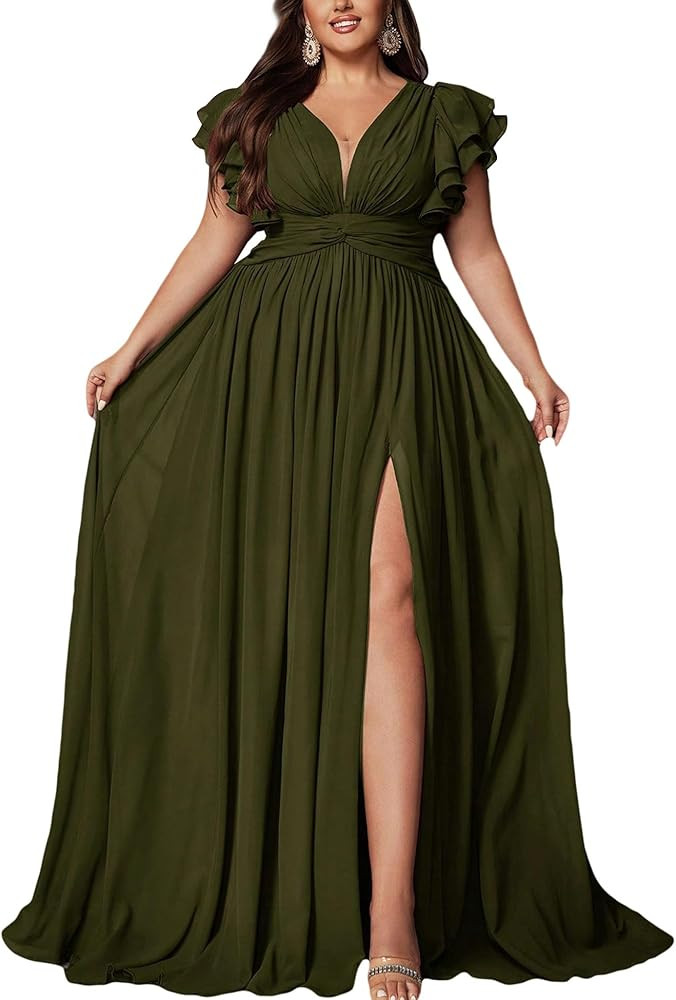 Women's Plus Size Bridesmaid Dresses Chiffon Wedding Guest Summer Maxi Dress Elegant Prom Evening... | Amazon (US)