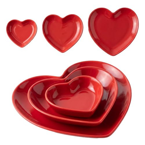 Suclain Valentines Day Red Heart Shaped Plate Set of 3 Ceramic Heart Platter Bowl 3.15″ 4.92″ 7.09″ Mini Ramekins Multipurpose Dishes Microwave and Dishwasher Safe for Valentine‘S Day Party Supply | Amazon (US)