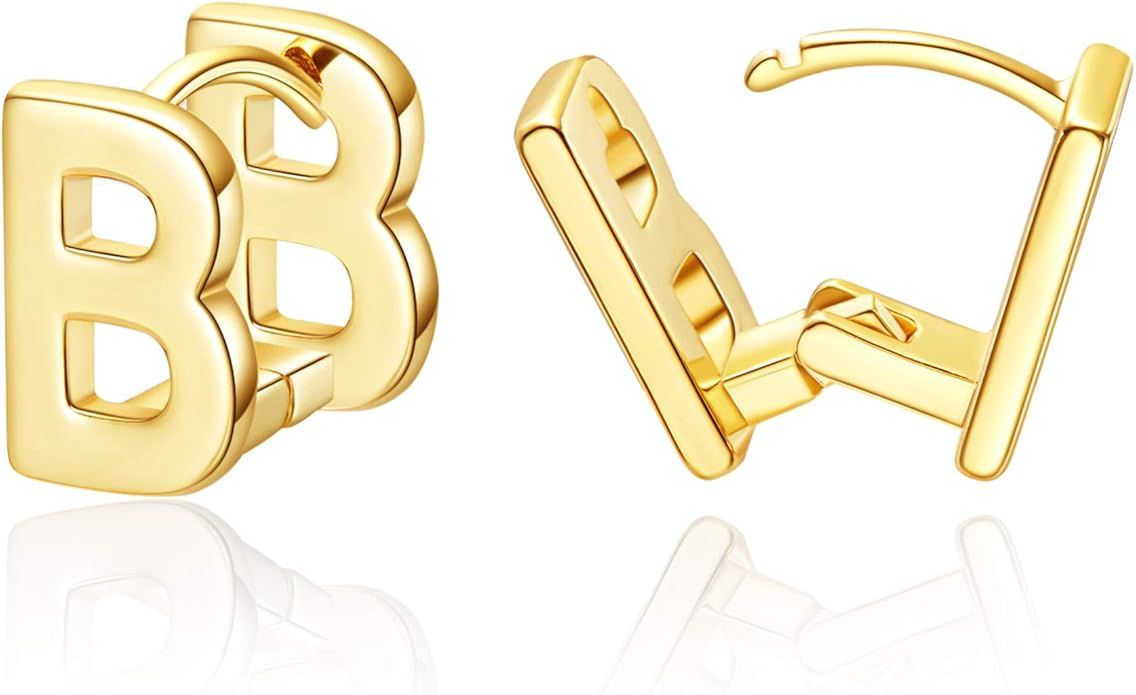 Initial Hoop Earrings for Women 14K Gold Plated Letters A-Z Hoop Earrings for Girl Gifts | Amazon (US)