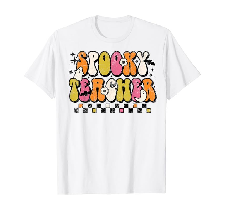 Amazon.com: Funny Spooky Season Retro Spooky Teacher Halloween Costume T-Shirt : Clothing, Shoes ... | Amazon (US)