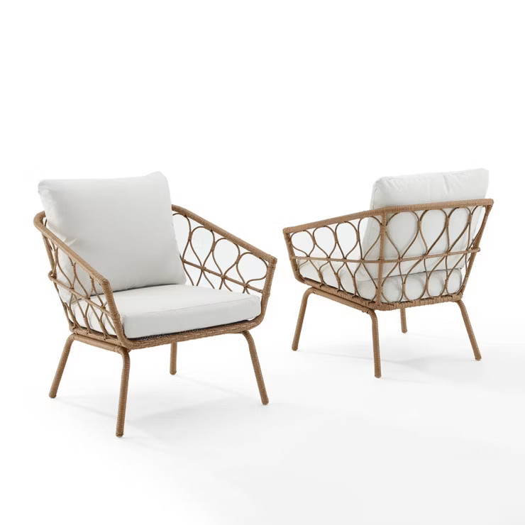 Juniper 2pk Outdoor Wicker Arm Chairs - Cream/Natural - Crosley | Target