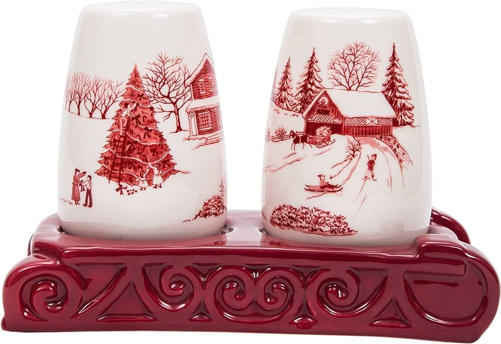 Bico Toile De Jouy Winter Wonderland Salt & Pepper Shaker Set with Holder, Handpainted, Dishwashe... | Amazon (US)