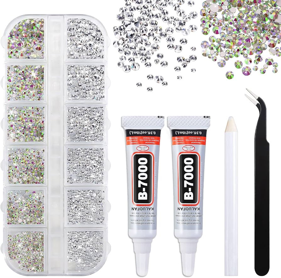Rhinestones for Crafts, Clear Flatback Nail Gems, Kaluofan 1728 PCS Rhinestones with B7000 Glue T... | Amazon (UK)